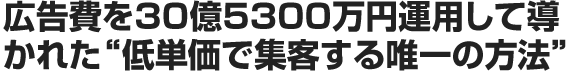 広告費を30億5300万円運用して導 かれた低単価で集客する唯一の方法